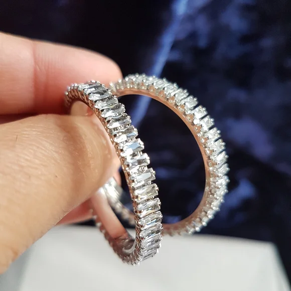 Swarovski Elements Platinum Plated Large Baguette Hoop Earrings NEW - Picture 4 of 17